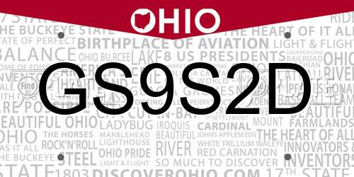 GS9S2D Ohio License Plate