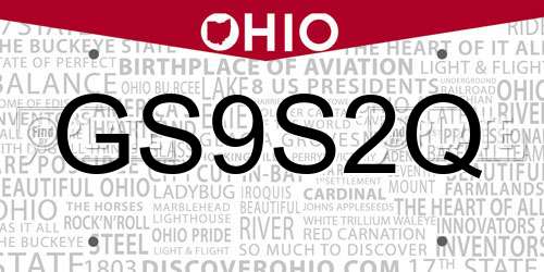 GS9S2Q Ohio License Plate