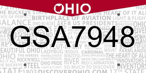 GSA7948 Ohio License Plate