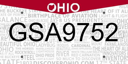 GSA9752 Ohio License Plate