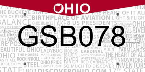 GSB078 Ohio License Plate
