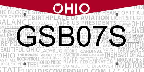 GSB07S Ohio License Plate