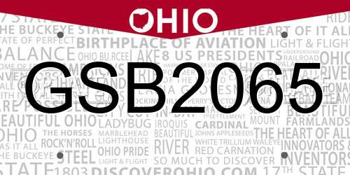 GSB2065 Ohio License Plate