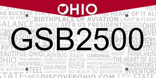 GSB2500 Ohio License Plate