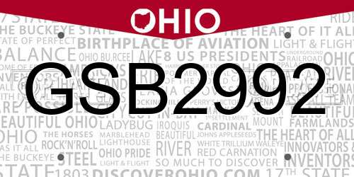 GSB2992 Ohio License Plate