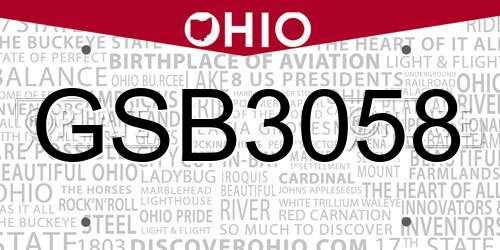 GSB3058 Ohio License Plate