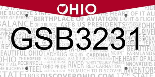GSB3231 Ohio License Plate