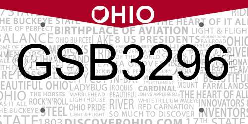 GSB3296 Ohio License Plate