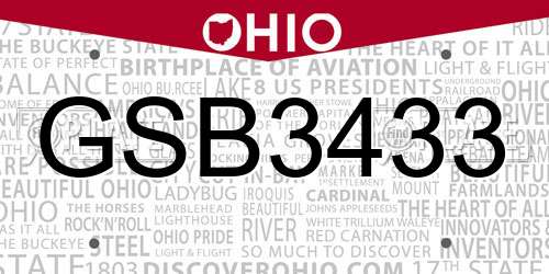 GSB3433 Ohio License Plate