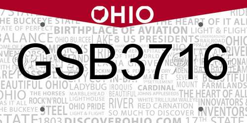GSB3716 Ohio License Plate