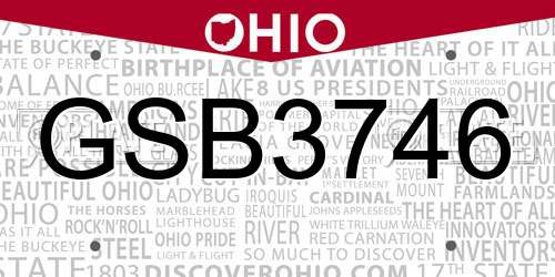 GSB3746 Ohio License Plate