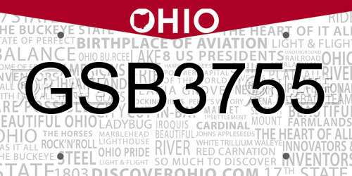 GSB3755 Ohio License Plate