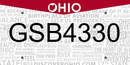 GSB4330 Ohio License Plate
