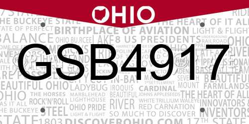 GSB4917 Ohio License Plate