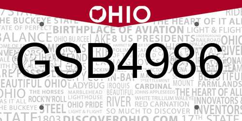 GSB4986 Ohio License Plate