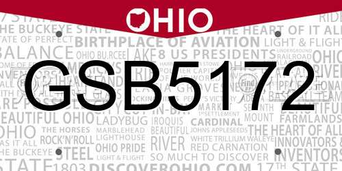 GSB5172 Ohio License Plate