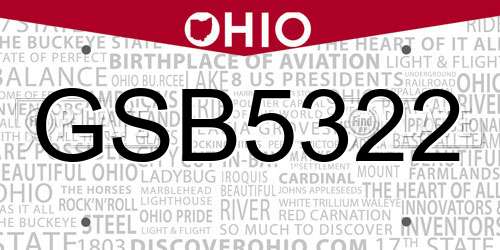 GSB5322 Ohio License Plate