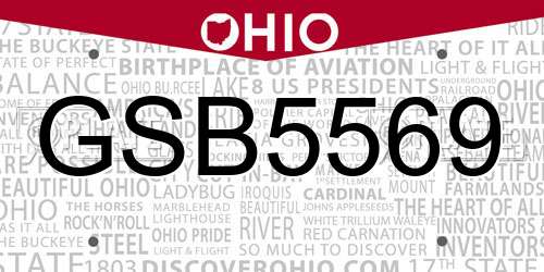 GSB5569 Ohio License Plate