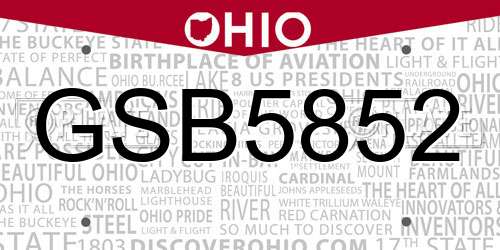 GSB5852 Ohio License Plate