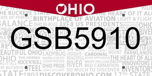GSB5910 Ohio License Plate