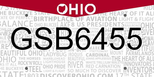 GSB6455 Ohio License Plate