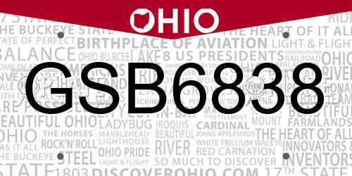 GSB6838 Ohio License Plate