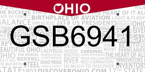 GSB6941 Ohio License Plate