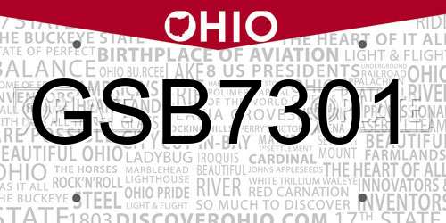 GSB7301 Ohio License Plate