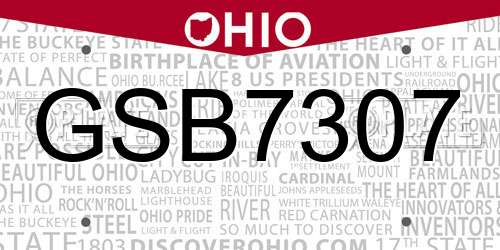 GSB7307 Ohio License Plate