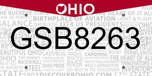 GSB8263 Ohio License Plate