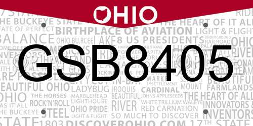 GSB8405 Ohio License Plate