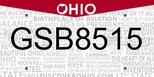 GSB8515 Ohio License Plate