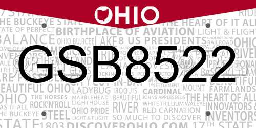 GSB8522 Ohio License Plate