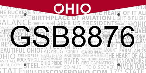 GSB8876 Ohio License Plate