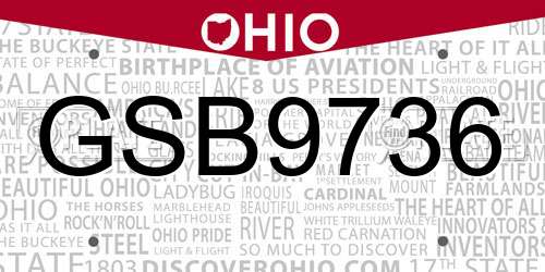 GSB9736 Ohio License Plate