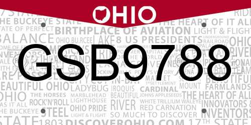 GSB9788 Ohio License Plate