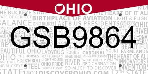 GSB9864 Ohio License Plate