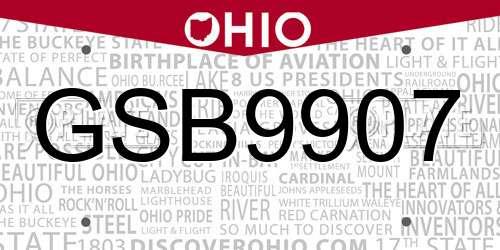 GSB9907 Ohio License Plate