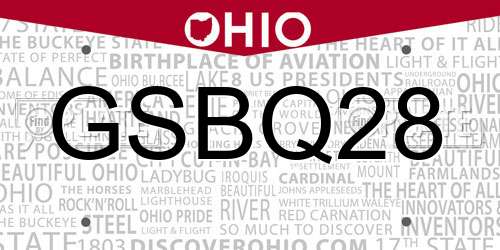 GSBQ28 Ohio License Plate