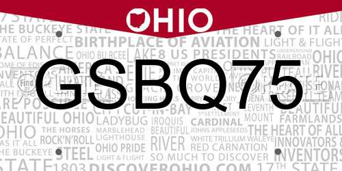 GSBQ75 Ohio License Plate
