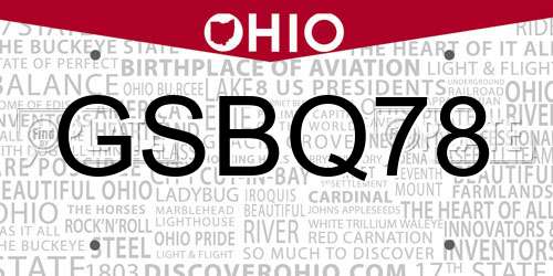 GSBQ78 Ohio License Plate