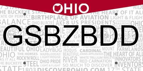 GSBZBDD Ohio License Plate