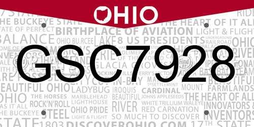GSC7928 Ohio License Plate