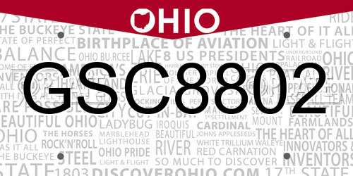 GSC8802 Ohio License Plate