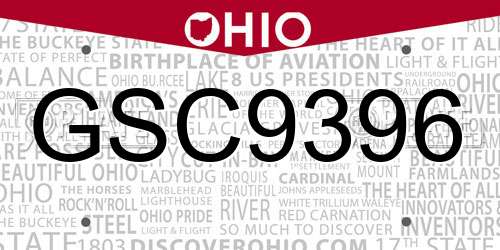 GSC9396 Ohio License Plate