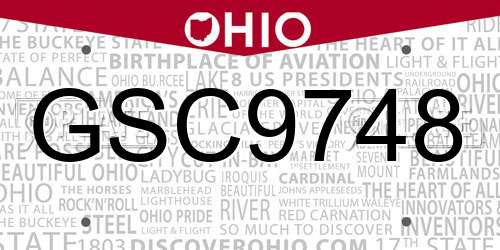 GSC9748 Ohio License Plate