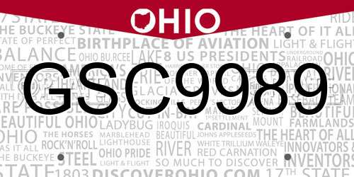 GSC9989 Ohio License Plate