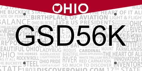 GSD56K Ohio License Plate