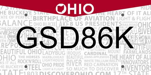 GSD86K Ohio License Plate