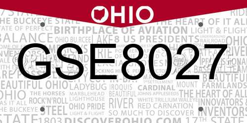 GSE8027 Ohio License Plate